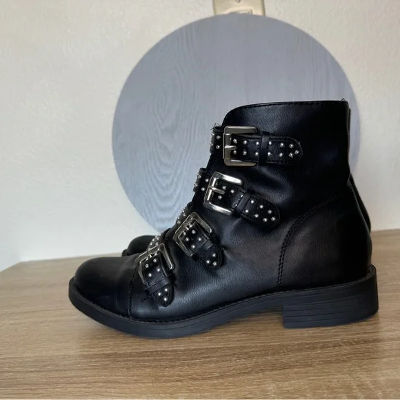Studded Black Ankle Boots Utility Combat Boots Coachella Festival Shoes Sz 8 - Picture 4 of 8